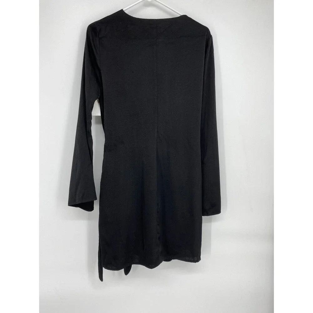 WAYF Wrap Dress Black Long Sleeve Tie Waist Mini‎ Dress Women's - Picture 2 of 8